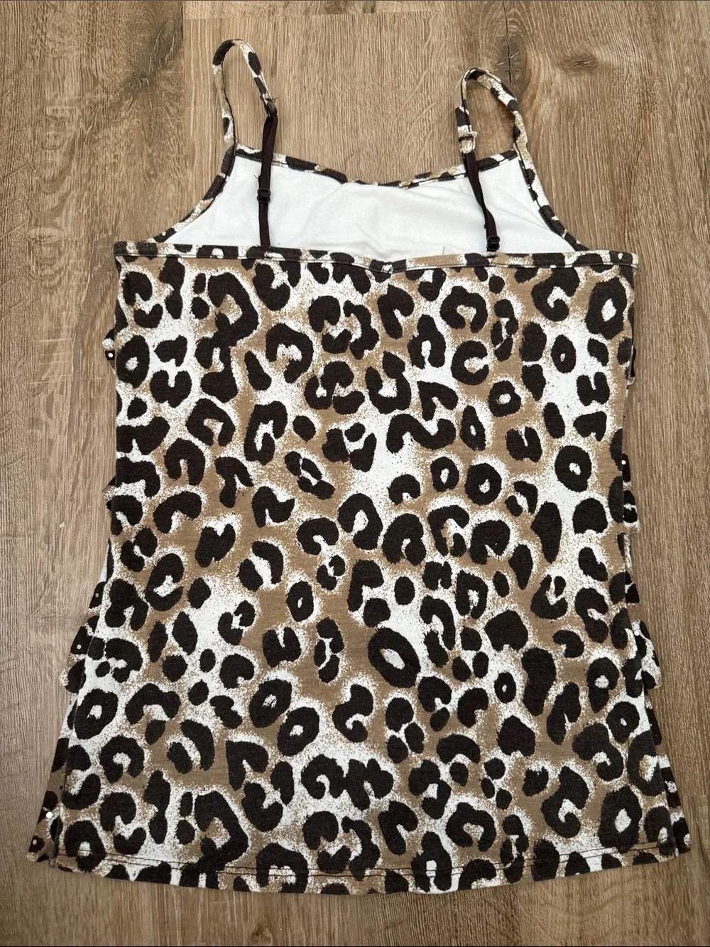 Justice Leopard Print Ruffle Cami Tank Top - Brown, Size 10